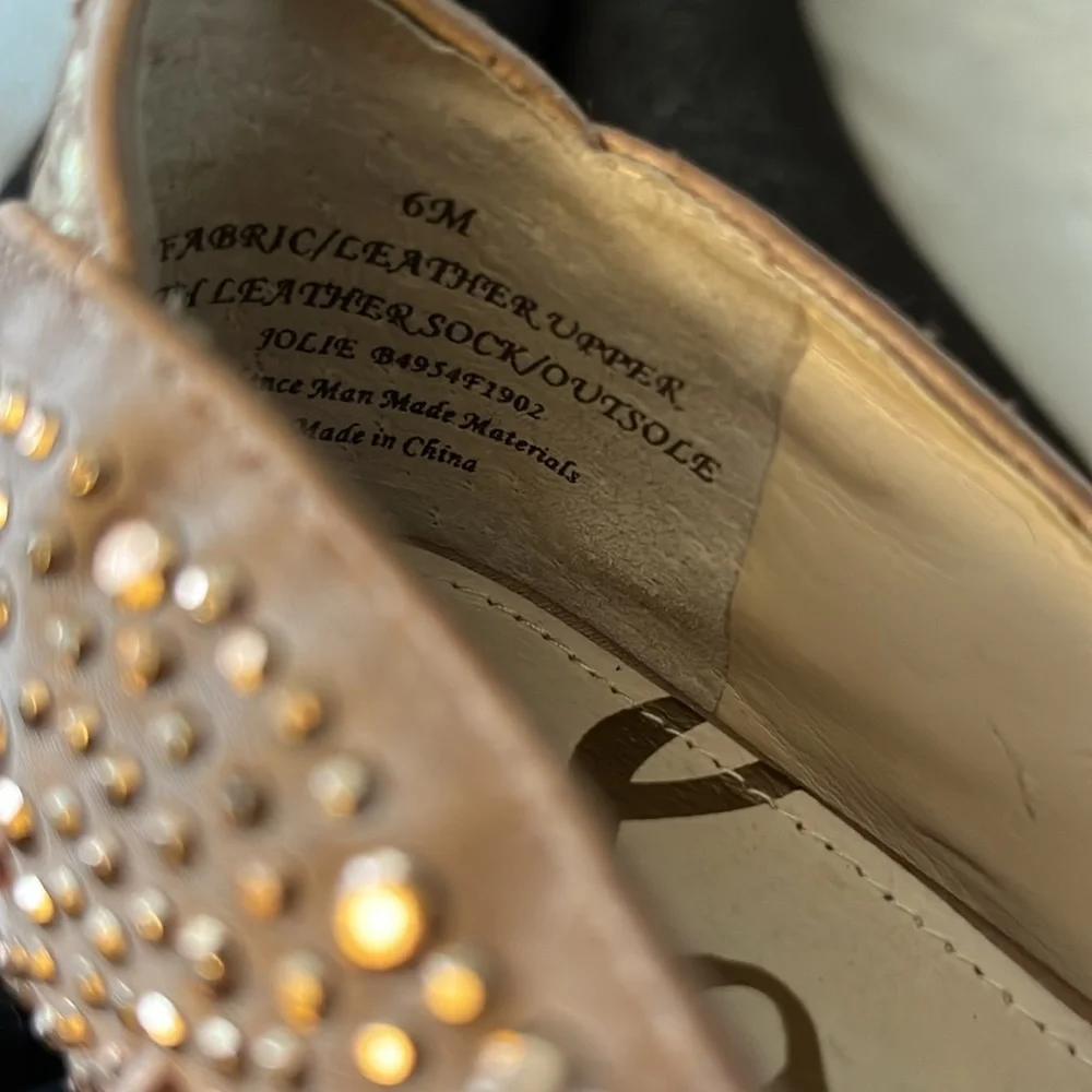 Sam Edelman Woman’s Jolie Leather Sparkle Rose Gold Studded Ballet Flats Sz 6